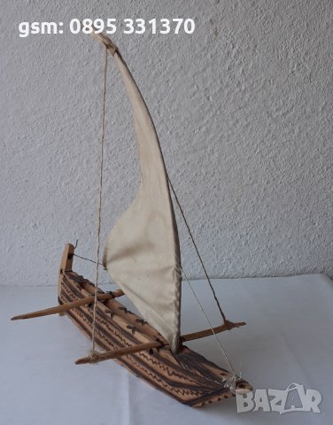 Дървена лодка с платна за декорация, морски декор, модел, макет