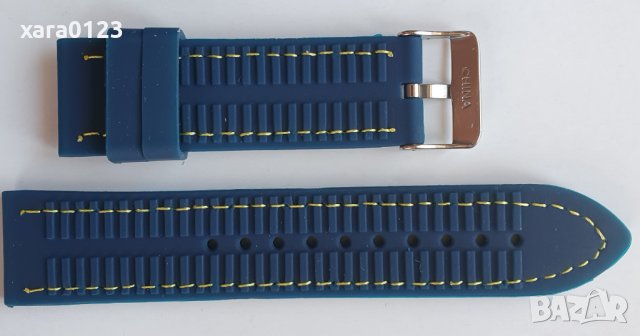 Синя силиконова каишка с жълт конец 24мм., снимка 3 - Каишки за часовници - 41689540