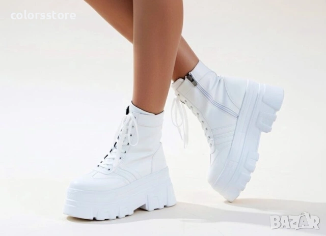 Боти на платформа - бяла кожа - BML30 