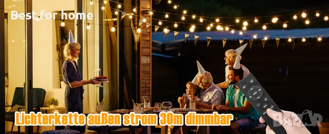 Светлинна верига 30 метра, 46 крушки, дистанионно, топло бяла FGRYB, снимка 9 - Външни лампи - 48486065