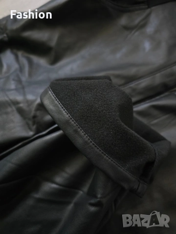 Нов чер кожен панталон с ластик на намаление, снимка 6 - Панталони - 53439195