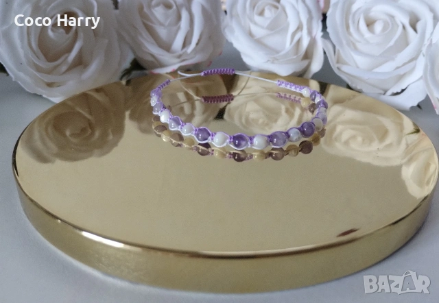 Комплект гривни с аметист и седеф,ръчно изработени , снимка 3 - Подаръци за жени - 53771235
