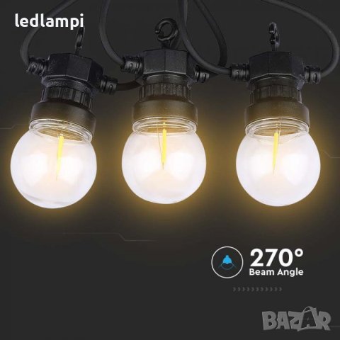 Кабел С Поредица От 10лампи Топло Бяла Светлина 5m IP44, снимка 4 - Външни лампи - 41620372