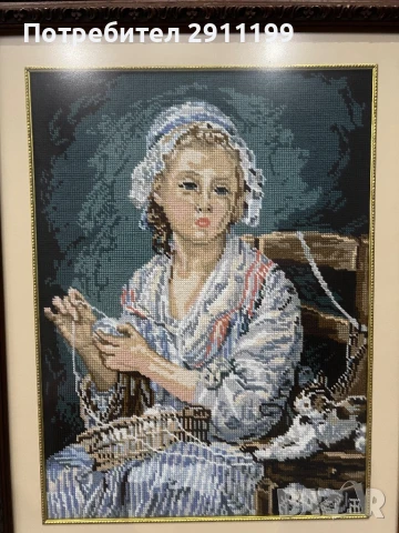 Гоблен на момиче с коте, снимка 4 - Гоблени - 50838410