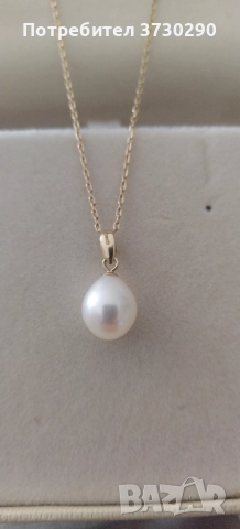 Златно колие с естествена перла 14к , снимка 3 - Колиета, медальони, синджири - 52747354