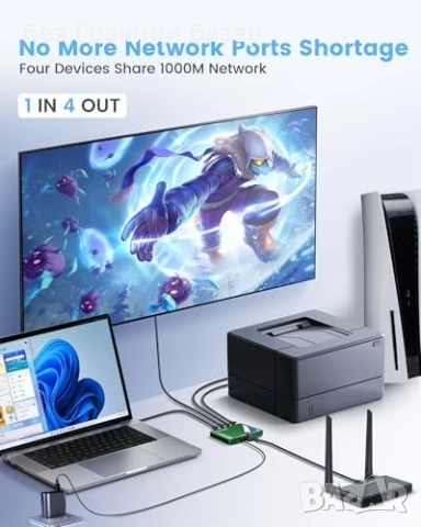 Нов Мрежов сплитер RJ45 1 вход 4 изхода 1 м LAN кабел зелен разклонител, снимка 3 - Друга електроника - 53648186