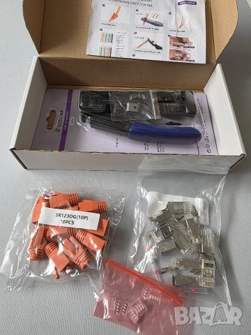 Професионални кримпващи клещи за RJ45 мрежови конектори, Cat 7, Cat 6A, снимка 12 - Клещи - 52569488