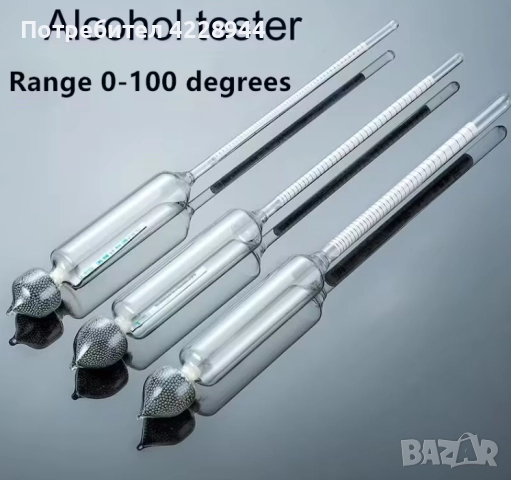 Комплект уреди за мерене на ракия (спиртомери) 3 бр. – 0–40°, 40–70°, 70–100°, в дървена кутия, снимка 2 - Други - 51997173