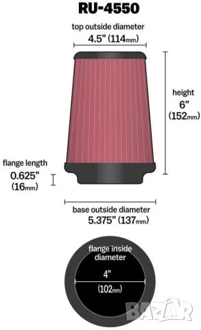 Конусен филтър К&N 76мм, снимка 3 - Аксесоари и консумативи - 51380181