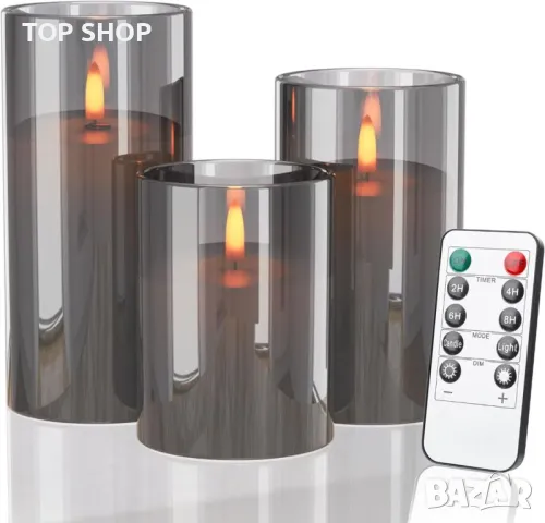 Evglim LED безпламъчни мигащи свещи, дистанционно, Комплект от 3 x H4''/5''/6'', снимка 7 - Декорация за дома - 49546319