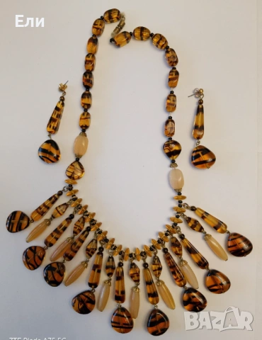 Уникален комплект.Колие+oбеци,,Тигрово око,,Куба.Обиколка 42см.