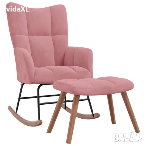 vidaXL Люлеещ се стол с табуретка, розов, кадифе
