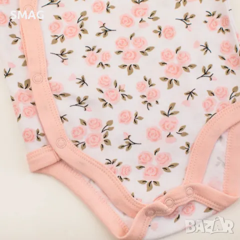 Бебешко памучно боди Бяло Розово Флорално S_1230475, снимка 2 - Бодита за бебе - 49740008