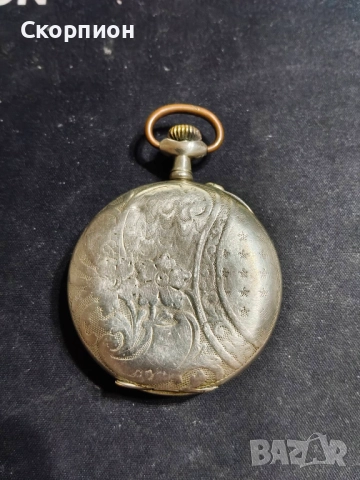 Швейцарски джобен часовник с посребрени капаци 1925г. - 10 РУБИНА, снимка 4 - Джобни - 49866321