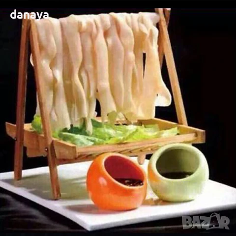 6053 Декоративен дървен поднос бамбукова фруктиера с дръжка, снимка 5 - Аксесоари за кухня - 51215743