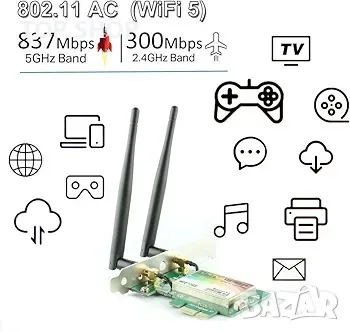 AC 1167Mbps Bluetooth4.2 безжична мрежова карта, снимка 2 - Друга електроника - 48781735
