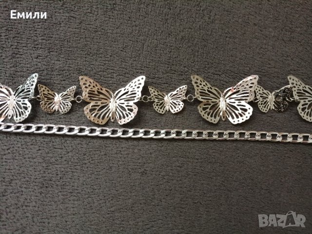 Метален колан бижу верижка с пеперуди в сребрист цвят, снимка 11 - Колани - 41755413