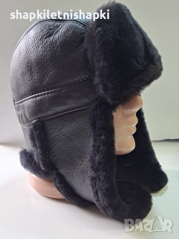 344 Мъжка кожена шапка, телешка-бутикова ушанка , снимка 2 - Шапки - 52538069