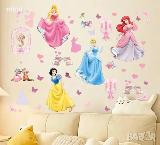 4 Принцеси Снежанка Белл стена самозалепващ стикер лепенка стена мебел прозорец детска стая детски, снимка 2 - Други - 53841947