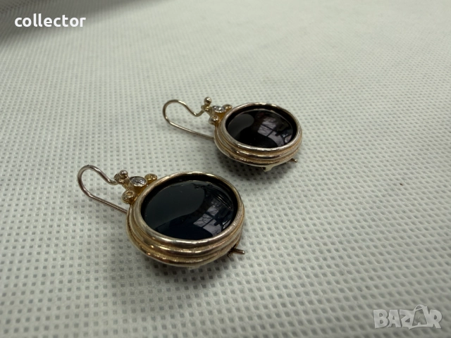 Сребърни обеци с черен оникс. №7766, снимка 3 - Обеци - 52832621