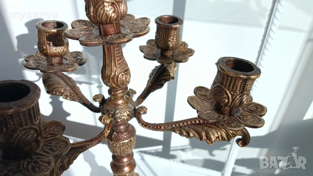 Бронзов, тежък, масивен, френски свещник с 5 гнезда . , снимка 13 - Антикварни и старинни предмети - 53816088