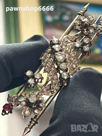  Антична отоманска игла-брошка от 19-ти век с 8K розово злато и диаманти, снимка 8 - Антикварни и старинни предмети - 49270154
