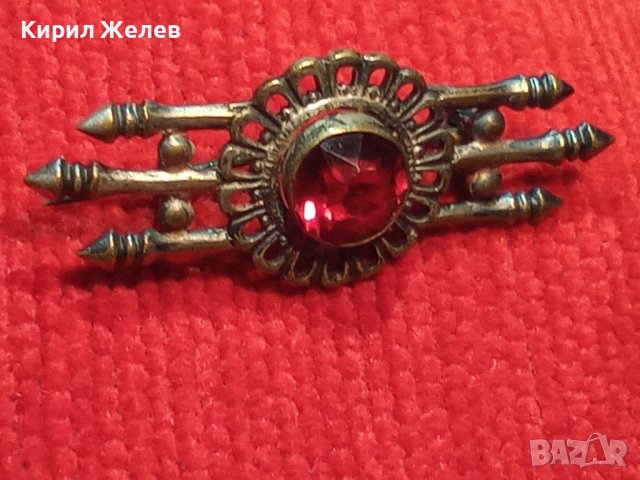 СТАРИННА СКЪПОЦЕННА ПОСРЕБРЕНА АЖУРНА РЕТРО БРОШКА с ЮВЕЛИРНО РЪЧНО ФАСЕТИРАН КАМЪК ГРАНАТ 38599, снимка 4 - Антикварни и старинни предмети - 41623042