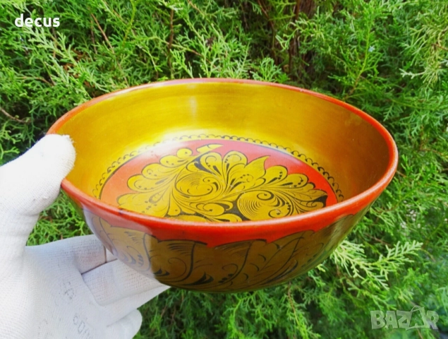 Оригинална съветска ръчно изработена купа Хохлома, винтидж