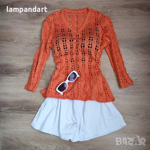 Оранжева дамска блузка финно плетиво, снимка 1 - Блузи с дълъг ръкав и пуловери - 35078491