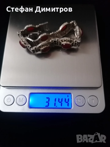 сребърна гривна с полускъпоценни камъни карниол, снимка 3 - Колиета, медальони, синджири - 52596594