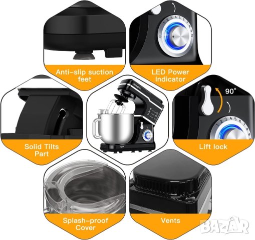 Многофункционален Планетарен Миксер Acekool MC1 7L 10 скорости 1400W, снимка 7 - Кухненски роботи - 42403607