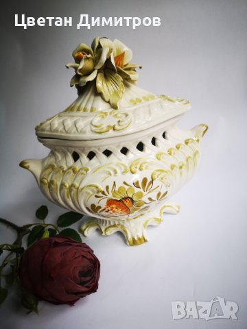 Made in Italy, винтидж порцеланова бонбонера, ръчно изработена , снимка 4 - Декорация за дома - 41745078