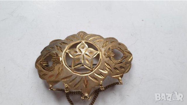 Сребърна брошка с частична позлата, снимка 2 - Антикварни и старинни предмети - 44374036