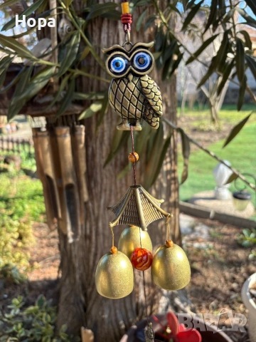 Вятърен звънец от метал Бухал 