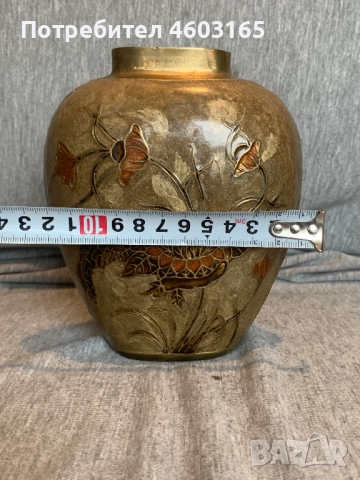 Месингова ваза с емайл Cloisonne: Флорално бронзово покритие, , снимка 4 - Антикварни и старинни предмети - 52434169