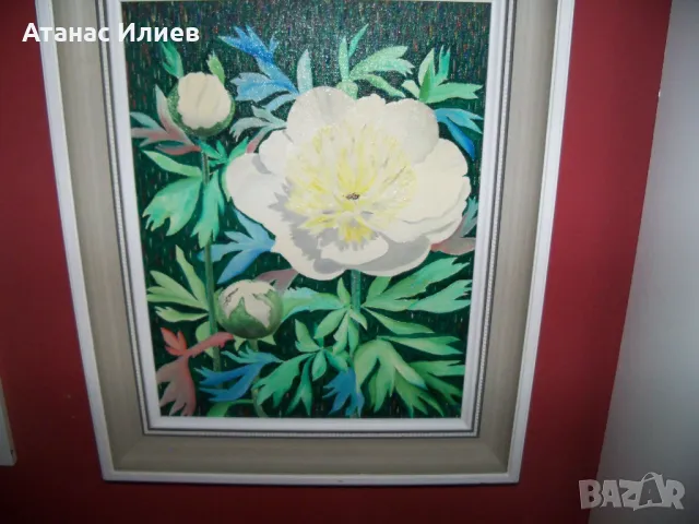 Красива маслена картина Божур, снимка 3 - Картини - 48827206