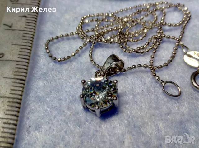 СТИЛНО НЕЖНО СРЕБЪРНО КОЛИЕ със СРЕБЪРЕН ПЕНДАНТ с ПРЕЛЕСТЕН ФИАНИТ СРЕБРО 925 с БЯЛА ПОЗЛАТА 40206, снимка 10 - Колиета, медальони, синджири - 50417289