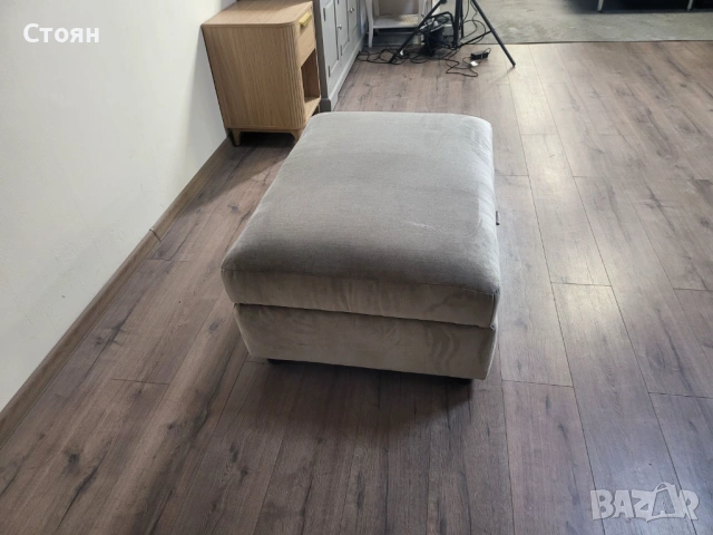 Бежова табуретка от плат с функция ракла, снимка 10 - Дивани и мека мебел - 53868748