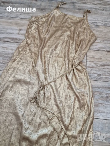 Дълга Арабска Рокля с Бляскав Ефект / Блестящи Отражения Течно Злато с връзване, снимка 3 - Рокли - 51007162