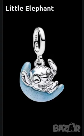Сребърен талисман / висулка Стийч (Stitch) на луна 