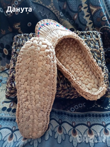 Ретро - ръчно изработени сламени чехли 10 лв., снимка 3 - Чехли - 44509902