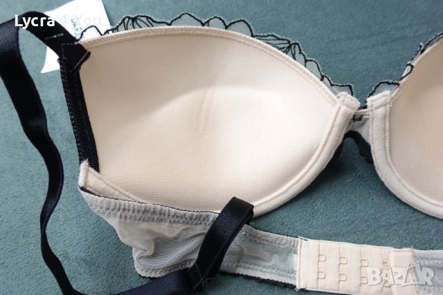 75B нов с етикет телесен цвят сутиен с черни бродерии върху тюл, снимка 7 - Бельо - 40781766