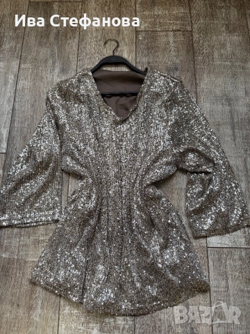 Парти блестяща официална коктейлна блуза туника  златни сребърни пайети, снимка 5 - Блузи с дълъг ръкав и пуловери - 52483382