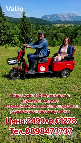 Електрическа триколка двуместна товарна 1000W, снимка 4 - Мотоциклети и мототехника - 55762740