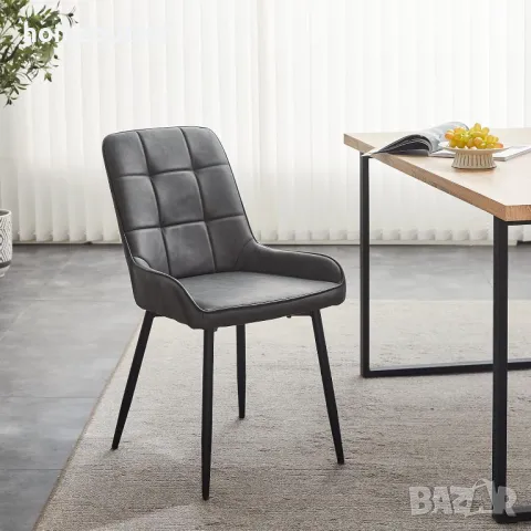 ПРОМОЦИЯ Трапезни столове с дамаска от изкуствена кожа (к-кт от 2 бр) C-U-DC-A0399GY, снимка 5 - Столове - 49300678