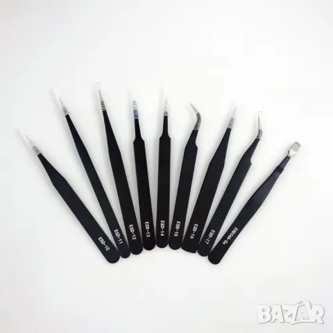 Комплект от 9 броя анти-статични пинсети, снимка 1