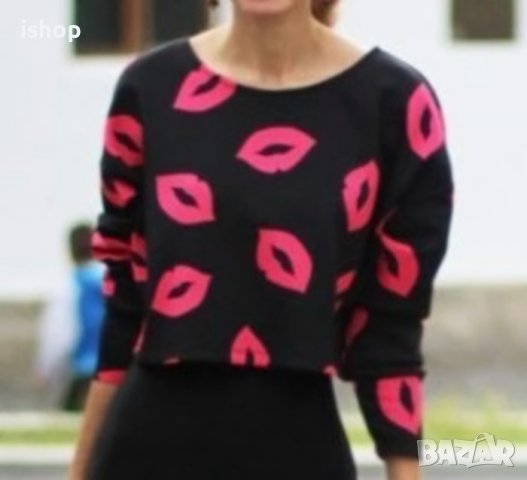 Дамска Блуза Pink Lips, снимка 1 - Блузи с дълъг ръкав и пуловери - 39581591
