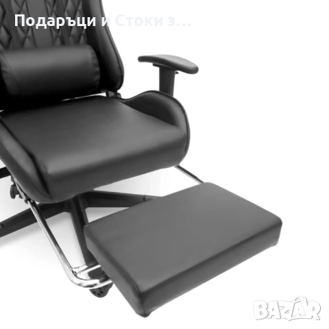 Геймърски стол с прибираща се подложка за крака и функция за масаж - черен, снимка 7 - Столове - 53237738