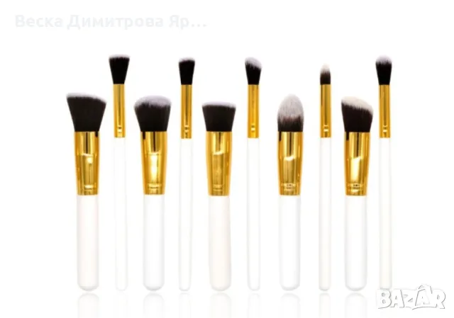 Четки за грим - 10 броя с дървени дръжки и глави от мек косъм HZS47, снимка 4 - Козметика за лице - 47716598