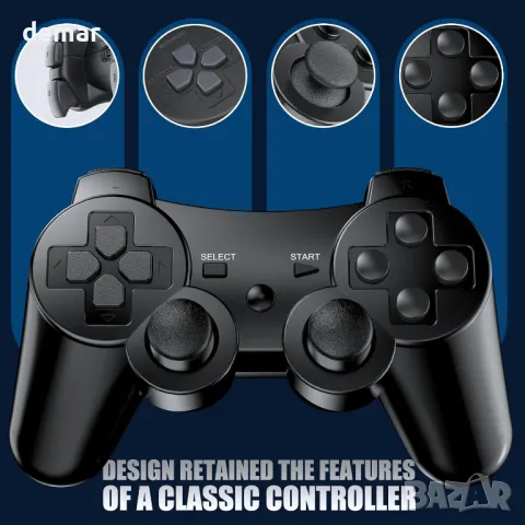 Zexrow PS3 безжичен контролер, за PS3, с двойна вибрация, USB зареждане, 2 броя, снимка 4 - Аксесоари - 49794261